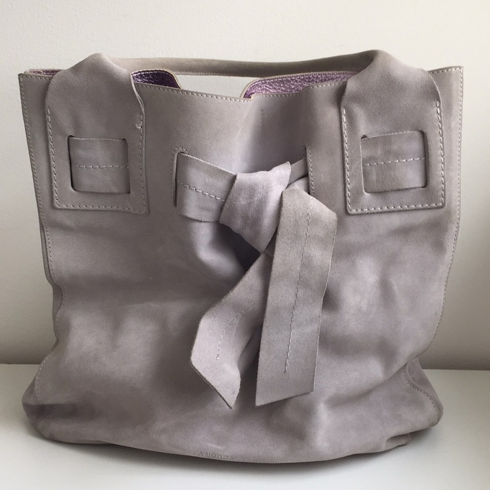 Light Purple / Gray Italian LEATHER Satchel